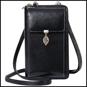 Leather Crossbody Phone Bag RFID Blocking Retro Fashion Adjustable Strap